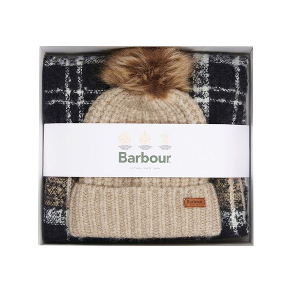 Barbour Saltburn Beanie and Tartan Scarf Gift Set